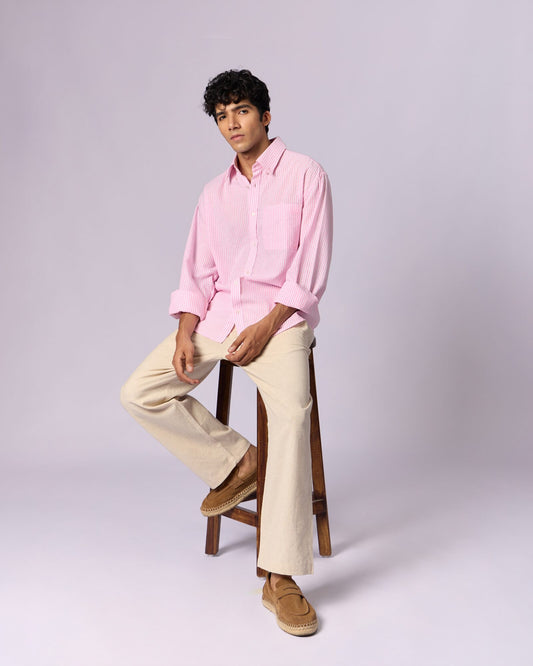 Men's Striped Relaxed Cotton Shirt - Pink - view 4 of 5