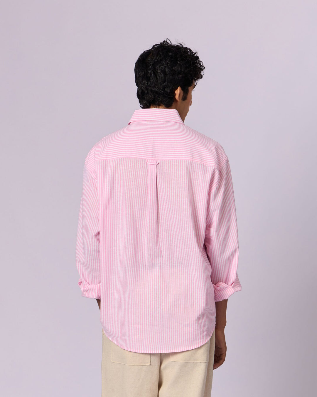 Men's Striped Relaxed Cotton Shirt - Pink - view 5 of 5