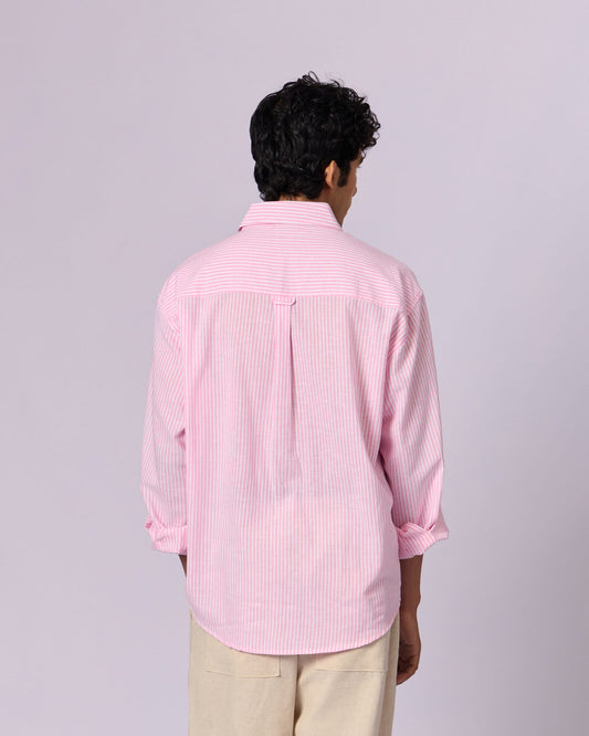 Men's Striped Relaxed Cotton Shirt - Pink - view 5 of 5