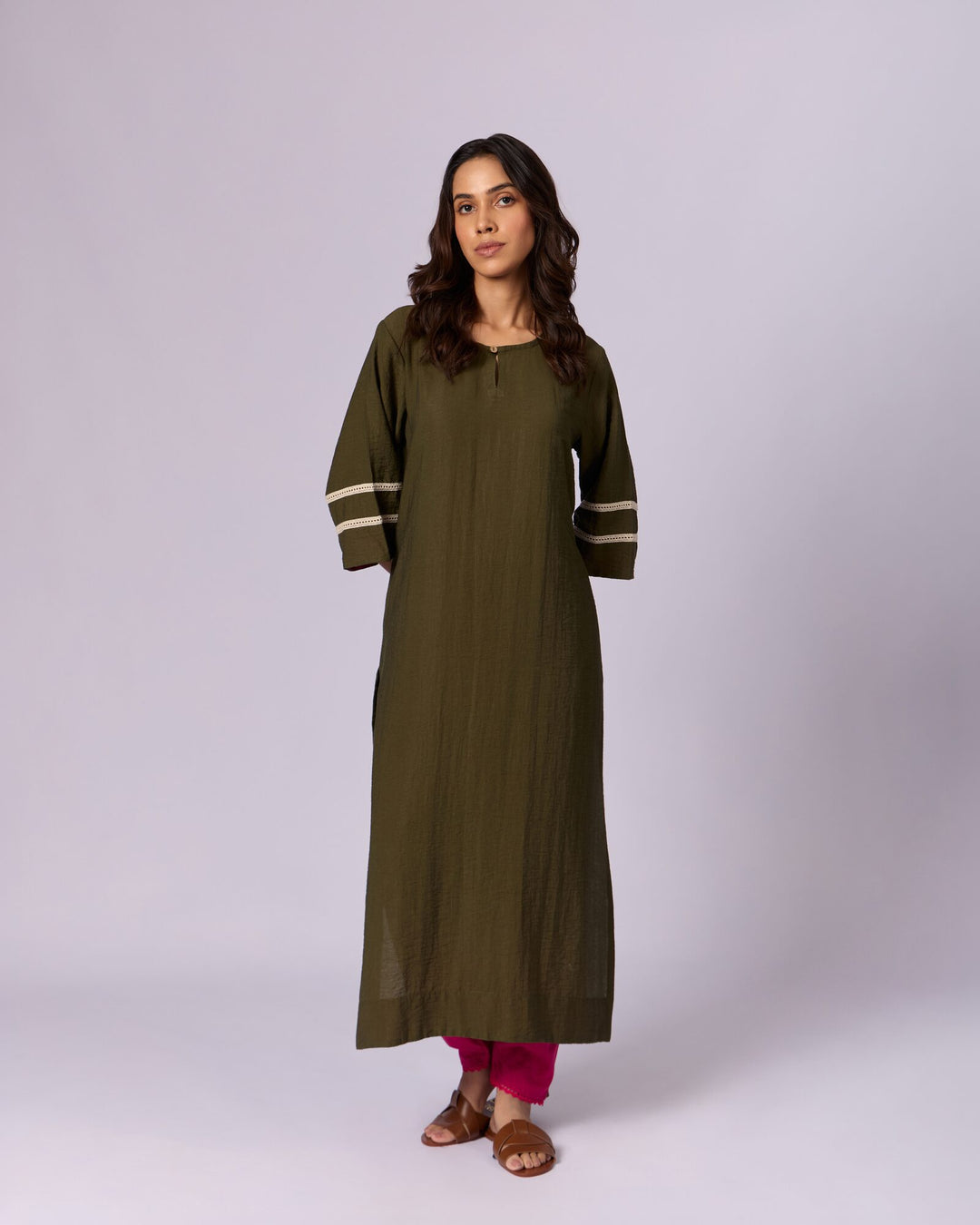 Women's Cotton Kurta/Kaftan - Olive Green - view 2 of 6