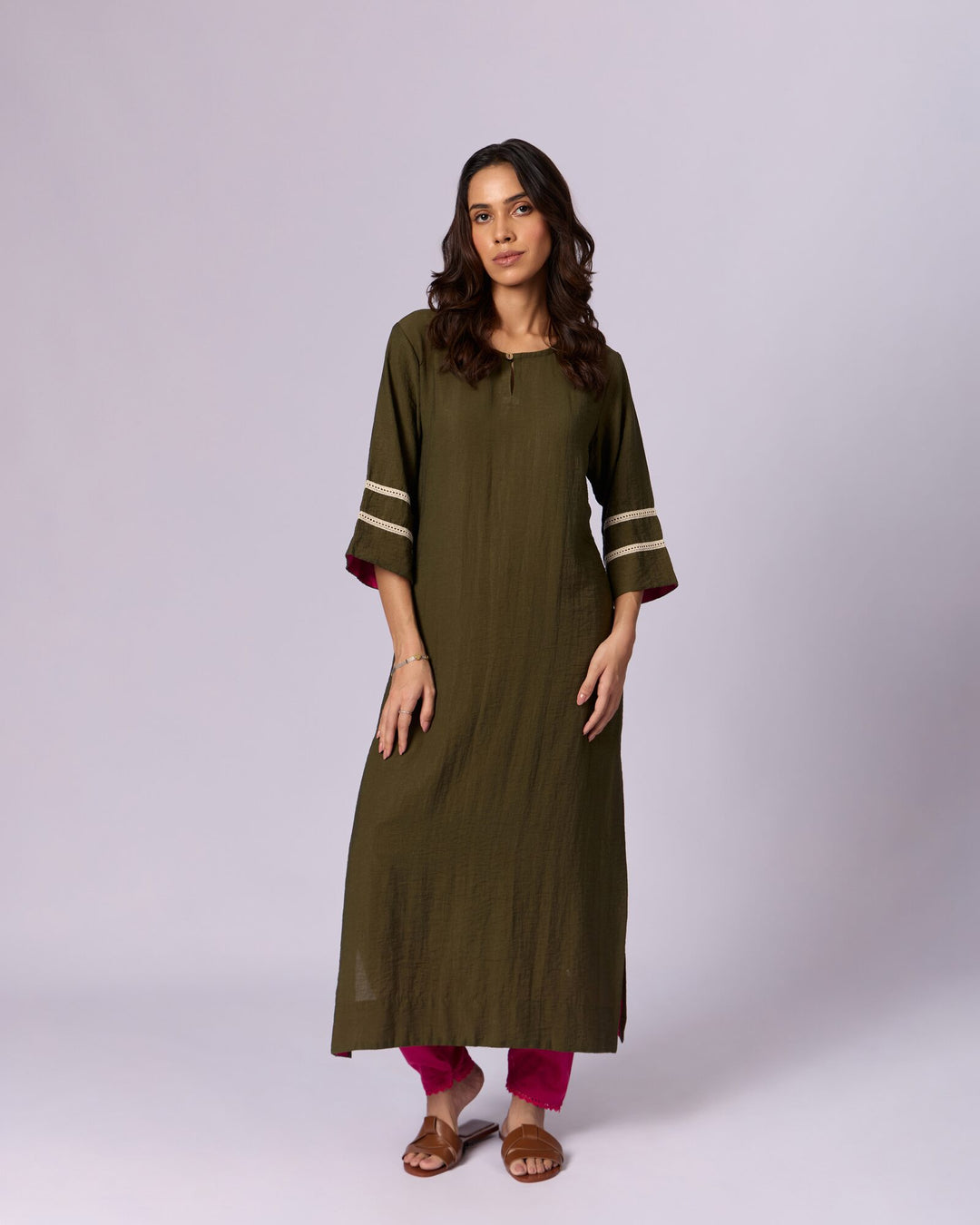 Women's Cotton Kurta/Kaftan - Olive Green - view 3 of 6