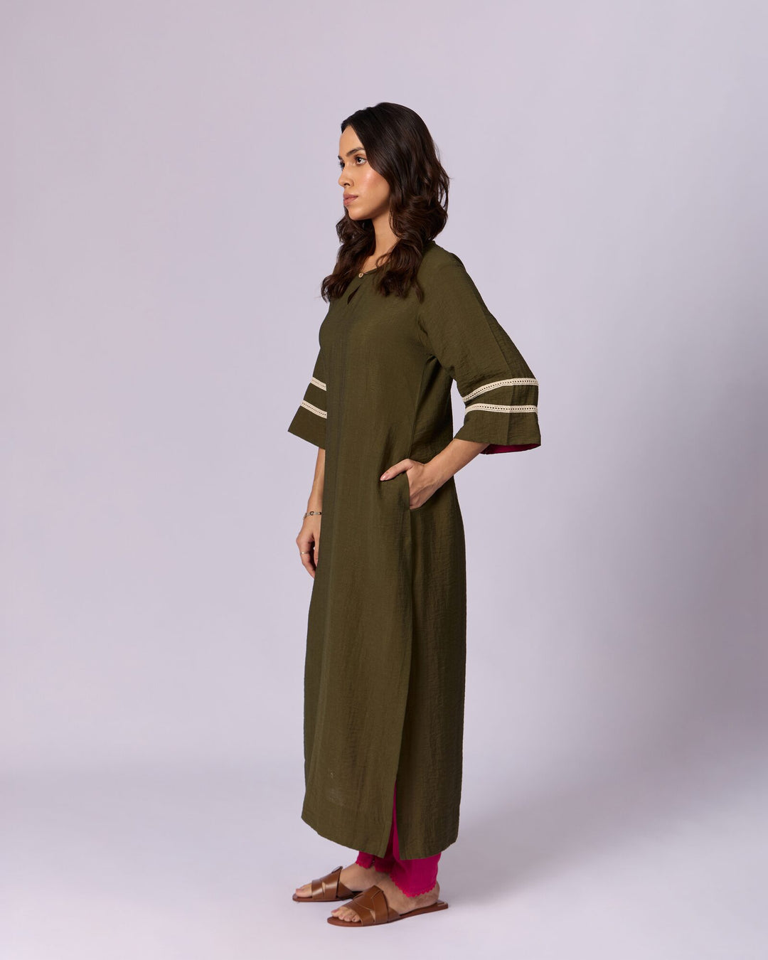 Women's Cotton Kurta/Kaftan - Olive Green - view 4 of 6