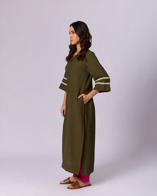 Women's Cotton Kurta/Kaftan - Olive Green - view 4 of 6