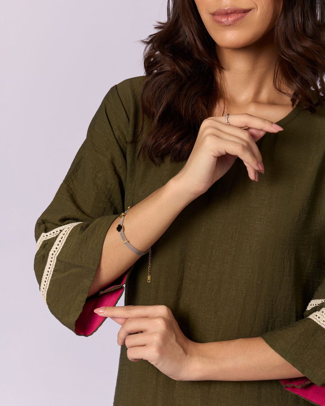 Women's Cotton Kurta/Kaftan - Olive Green - view 5 of 6