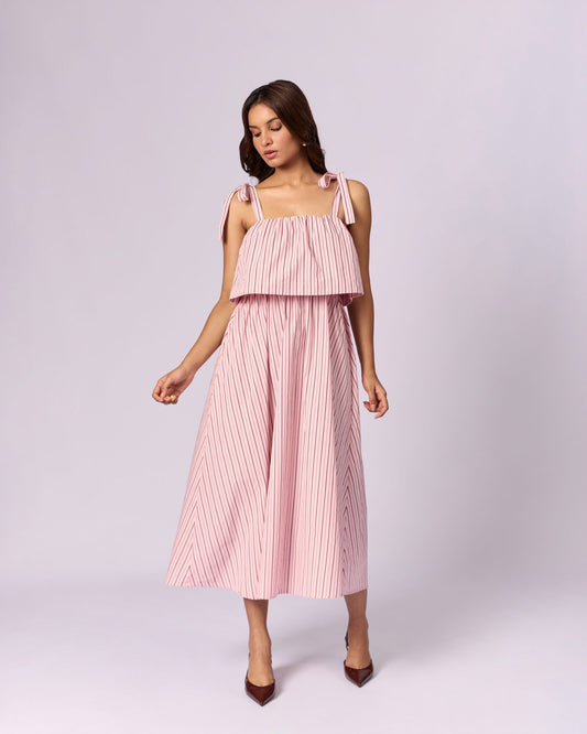 Women's Tiered Striped Cotton Maxi Dress - Blush Pink by Modus & Mood