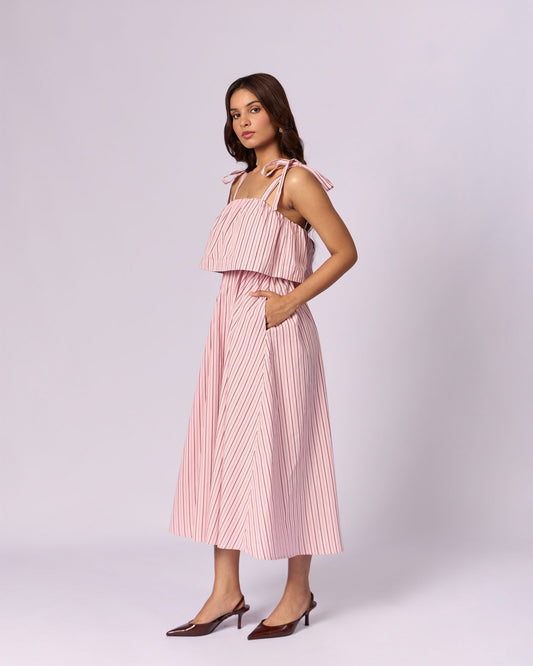 Women's Tiered Striped Cotton Maxi Dress - Blush Pink - view 2 of 4