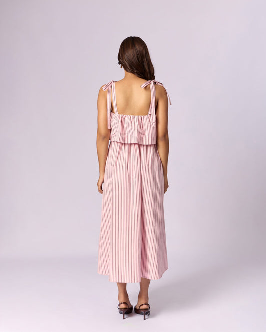 Women's Tiered Striped Cotton Maxi Dress - Blush Pink - view 3 of 4