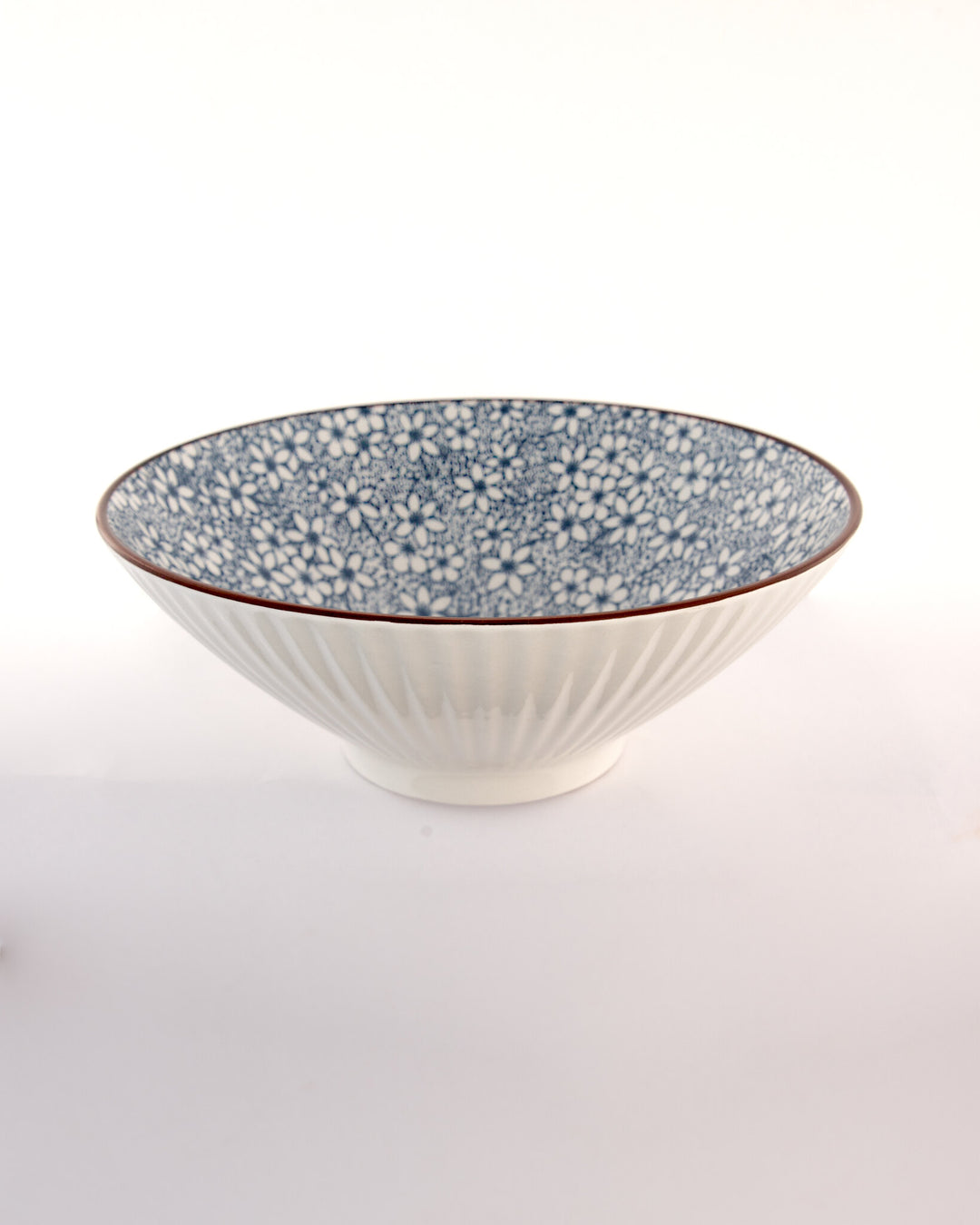 Fluted Ceramic Salad Bowl - Blue Rim - view 3 of 4