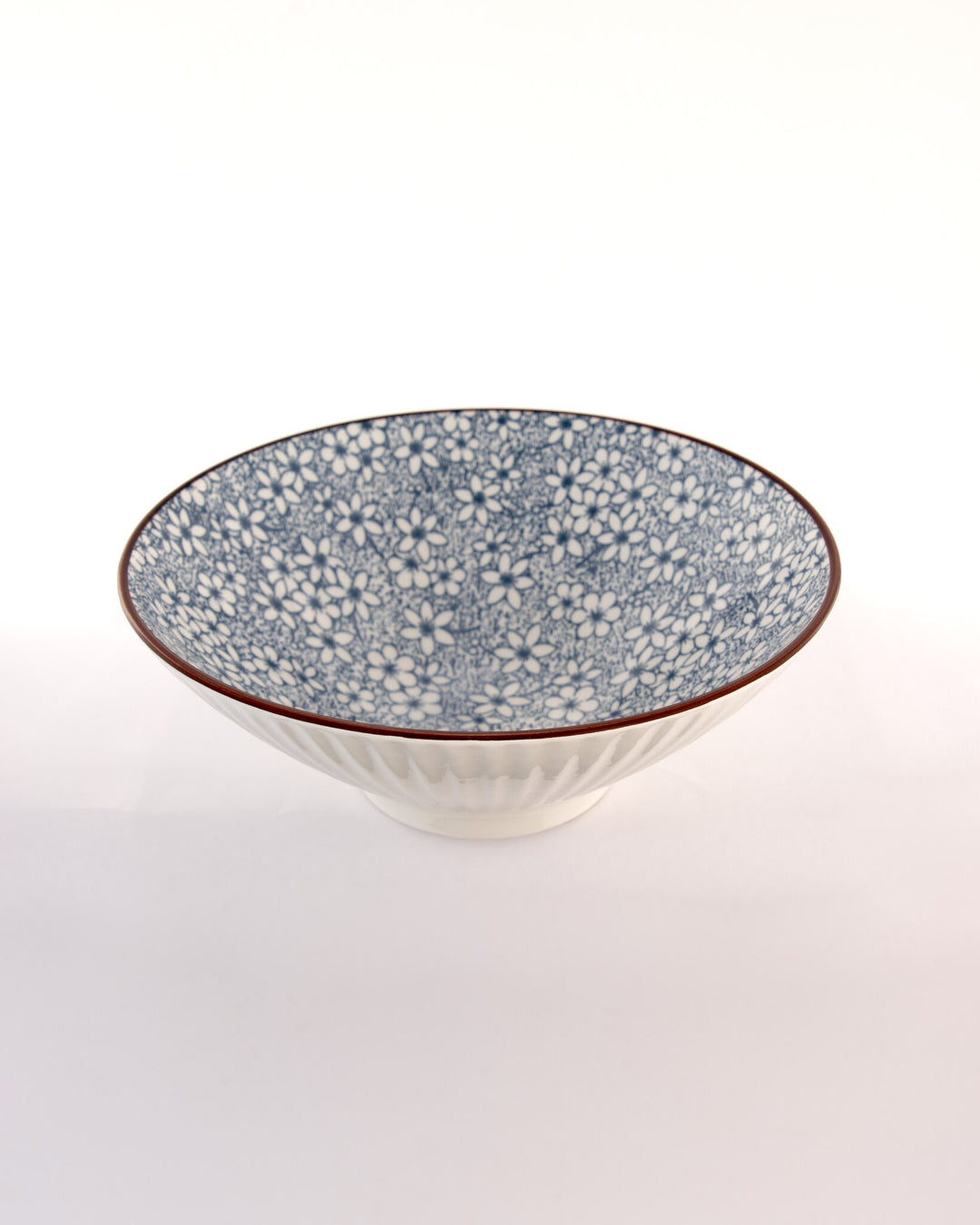 Fluted Ceramic Salad Bowl - Blue Rim - view 4 of 4