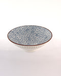 Fluted Ceramic Salad Bowl - Blue Rim