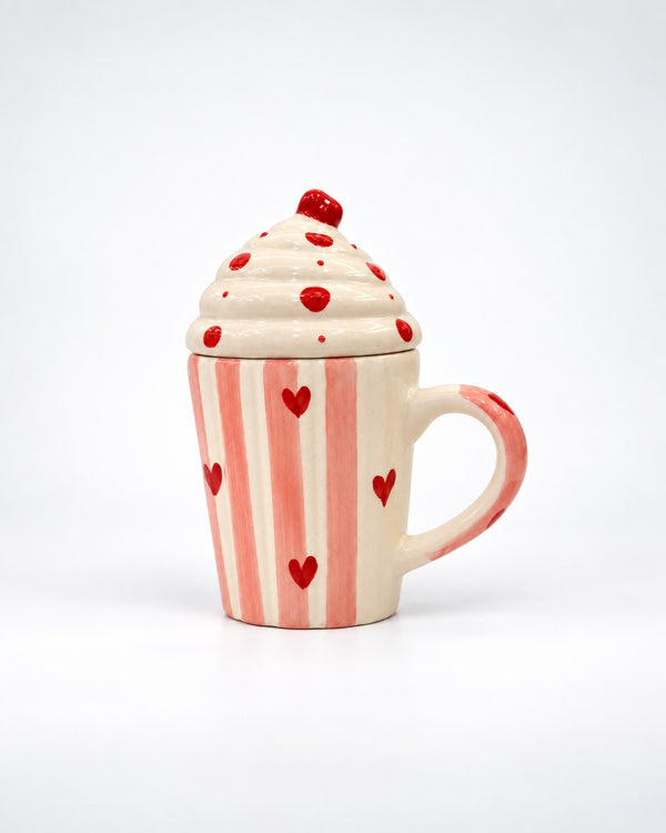 Sweetheart Pink Striped Ceramic Mug with Lid - view 2 of 4