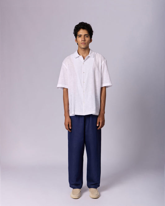 Men's Textured Camp Collar Cotton Shirt - White by Modus & Mood