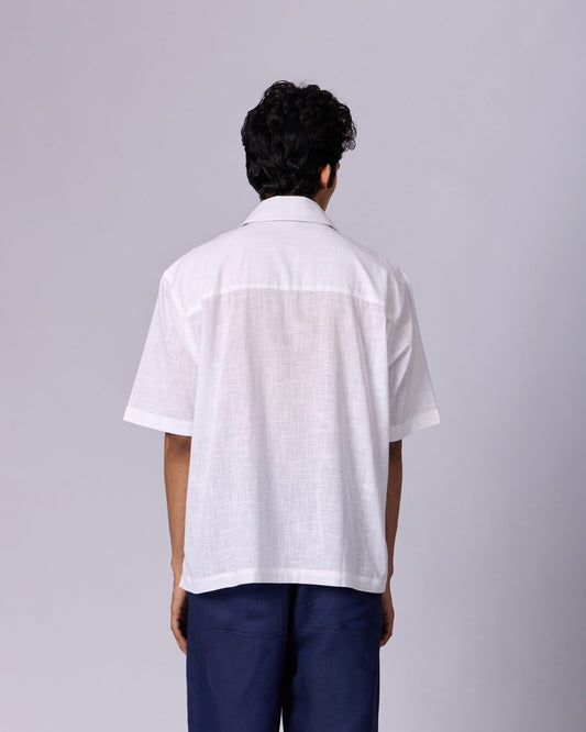 Men's Textured Camp Collar Cotton Shirt - White - view 4 of 4