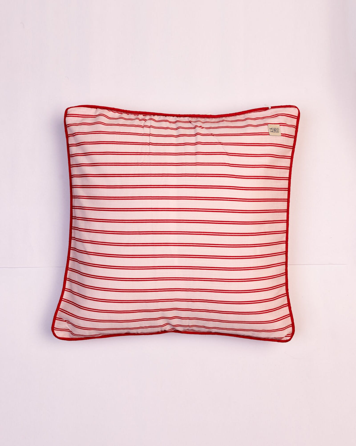 Ticking Stripe Cotton Cushion Cover - Red - view 2 of 3