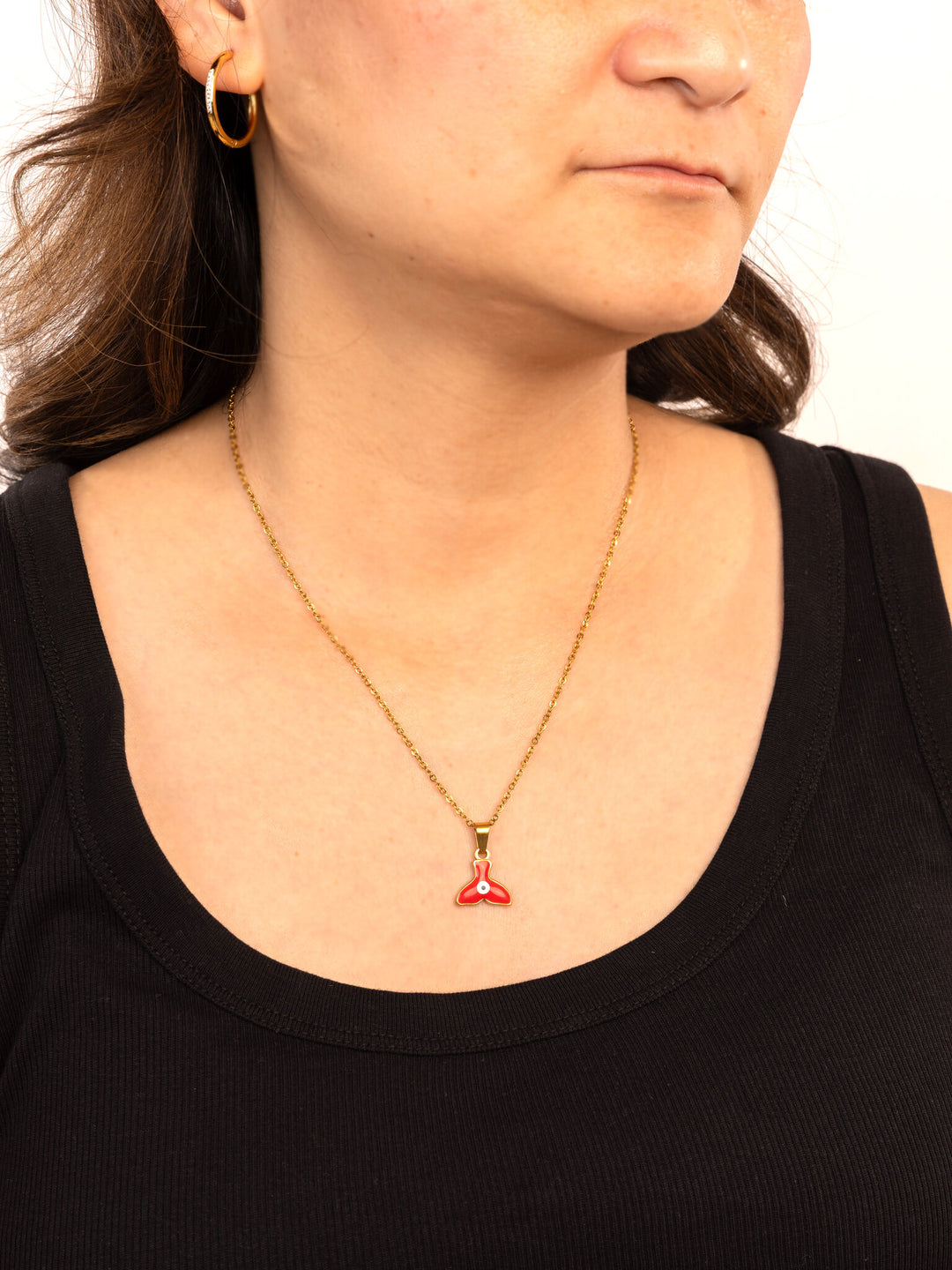 Enamel Fin Pendant Anti-Tarnish Necklace - Red - view 7 of 7