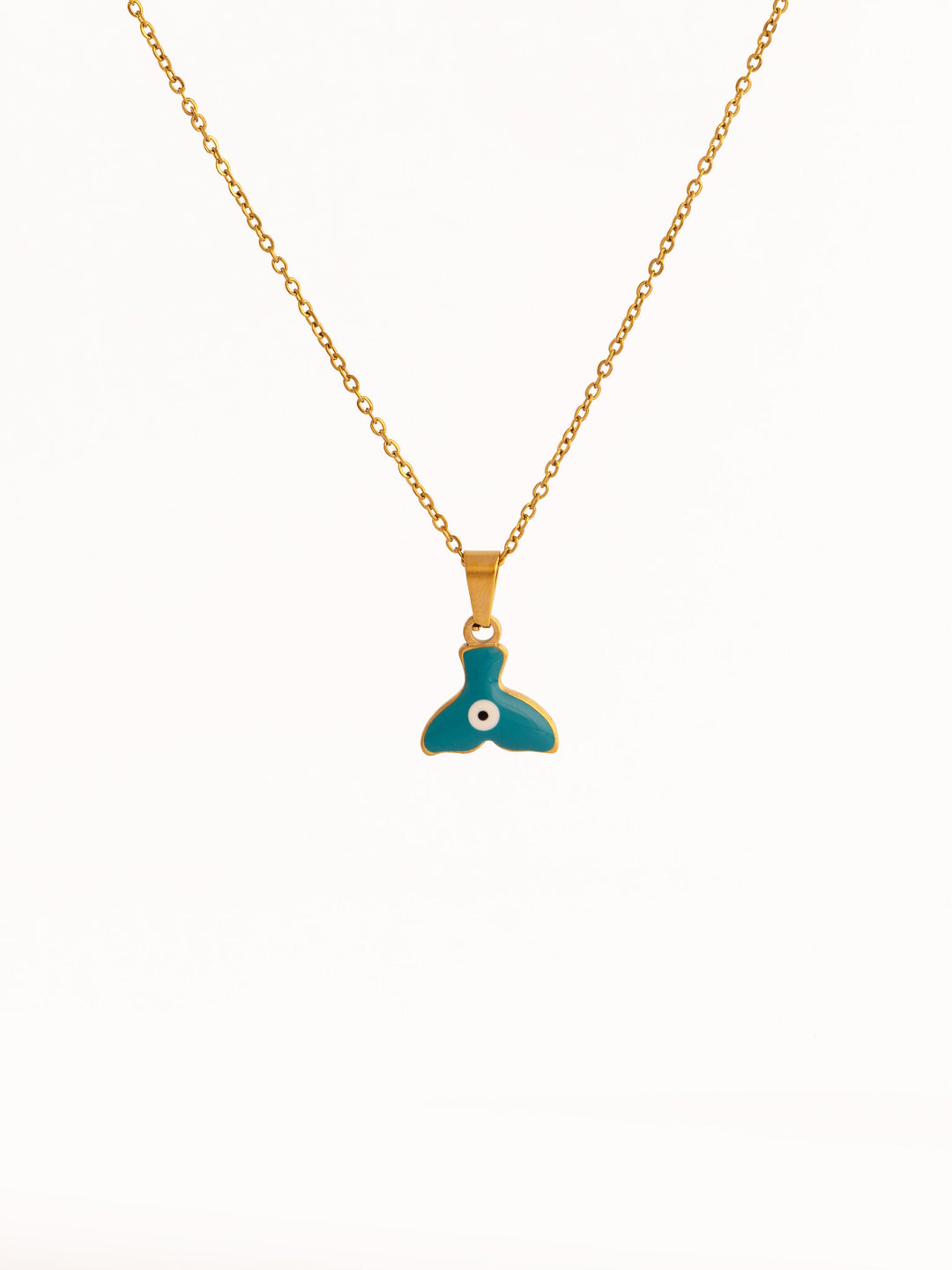 Enamel Fin Pendant Anti-Tarnish Necklace - Teal - view 2 of 4