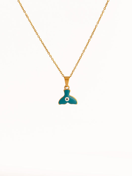 Enamel Fin Pendant Anti-Tarnish Necklace - Teal - view 2 of 4