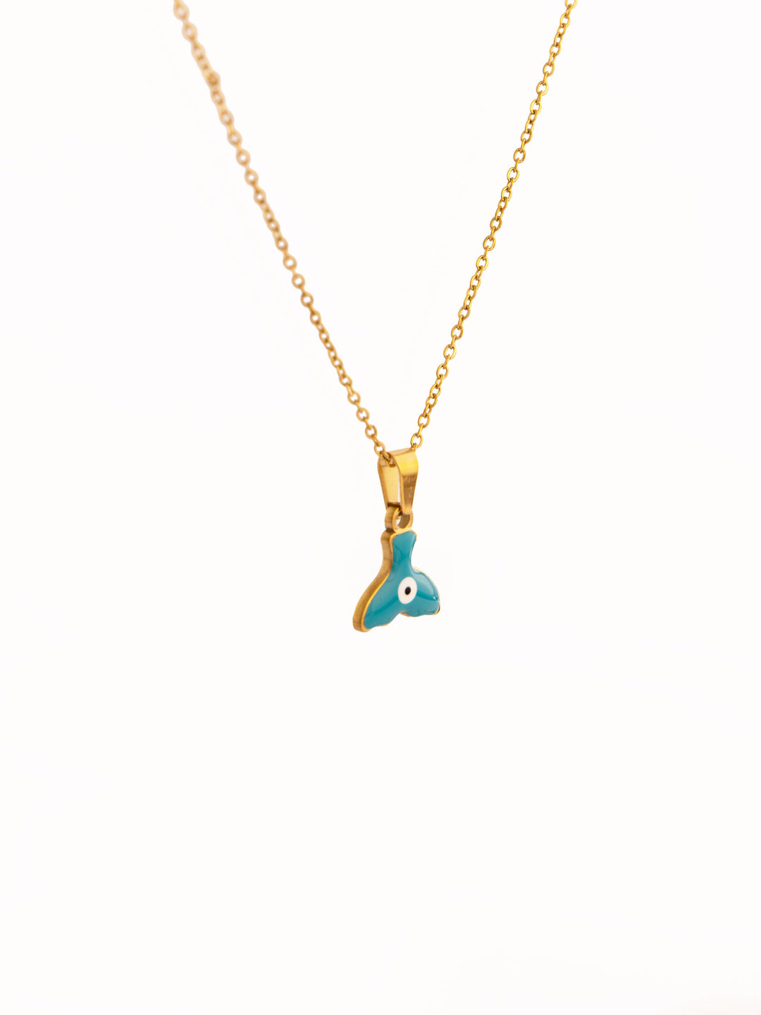 Enamel Fin Pendant Anti-Tarnish Necklace - Teal - view 3 of 4