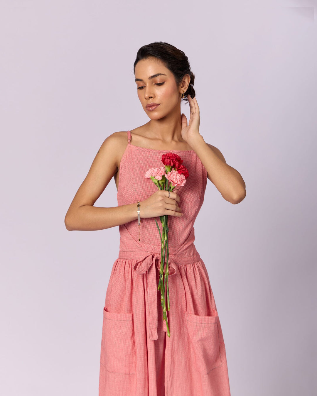 Women's Tie-Strap Cotton Maxi Dress - Coral - view 2 of 5