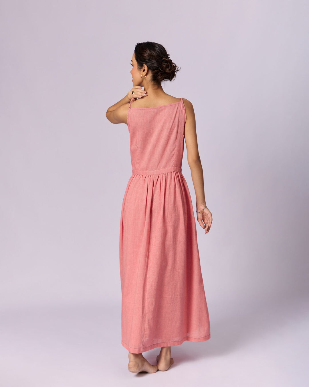 Women's Tie-Strap Cotton Maxi Dress - Coral - view 5 of 5