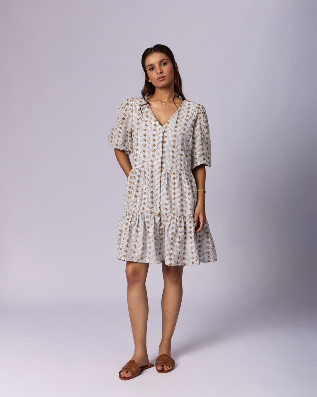 Women's Printed Cotton Schiffli Mini Dress - Oatmeal by Modus & Mood