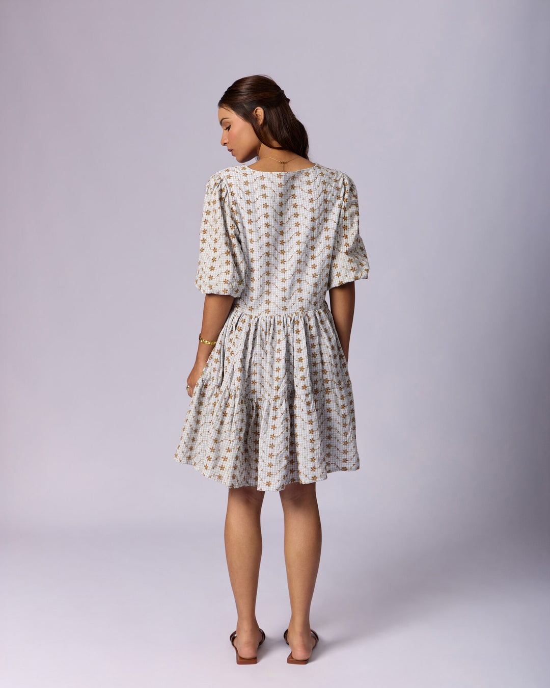 Women's Printed Cotton Schiffli Mini Dress - Oatmeal - view 4 of 5