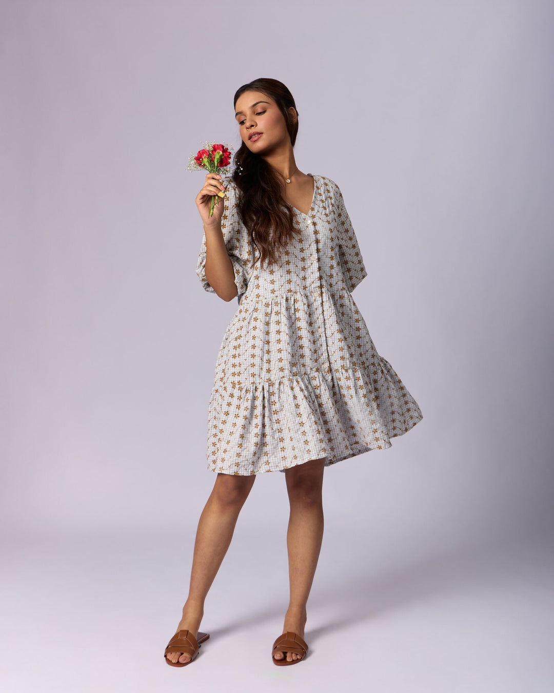 Women's Printed Cotton Schiffli Mini Dress - Oatmeal - view 5 of 5