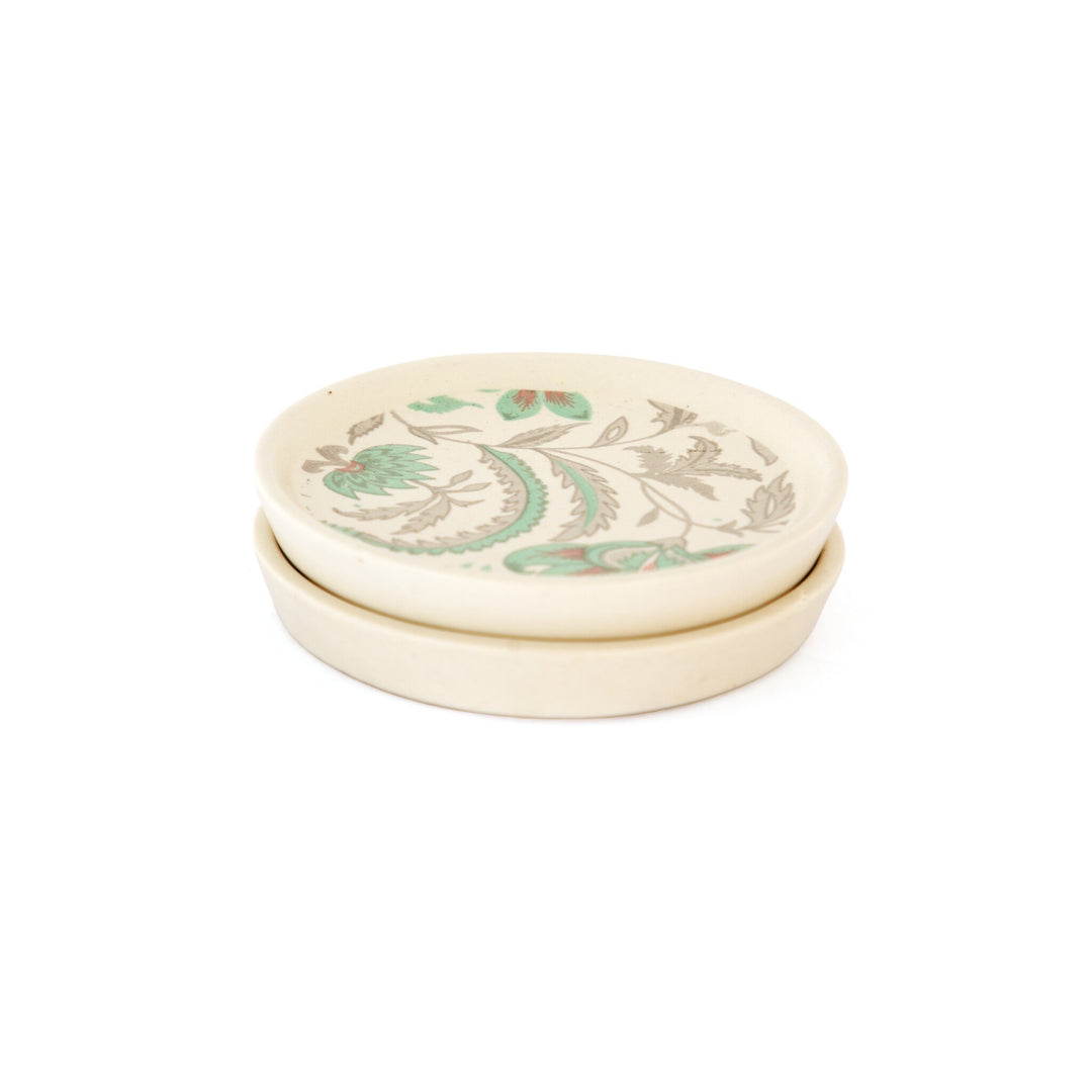 Floral Ceramic Coaster Pair - Sage Green - view 4 of 4
