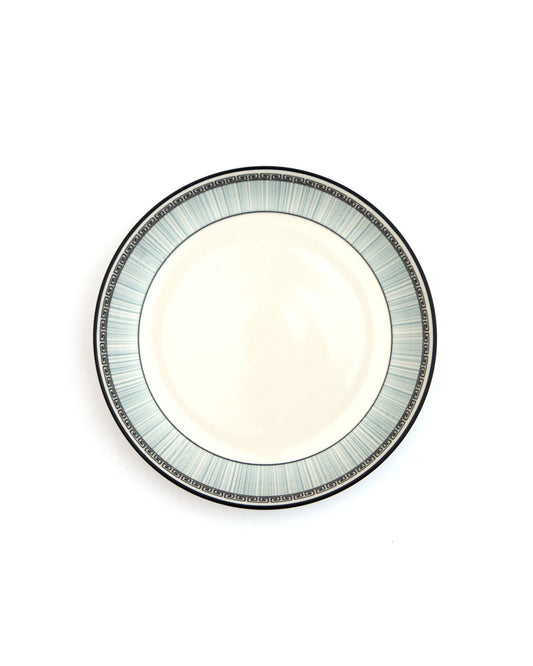 Trellis Pattern Indigo Rim Ceramic Dinner Plate - Cream by Modus & Mood