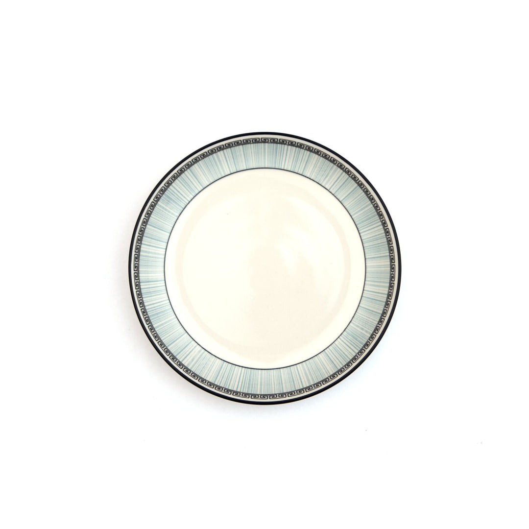Trellis Pattern Indigo Rim Ceramic Dinner Plate - Cream by Modus & Mood