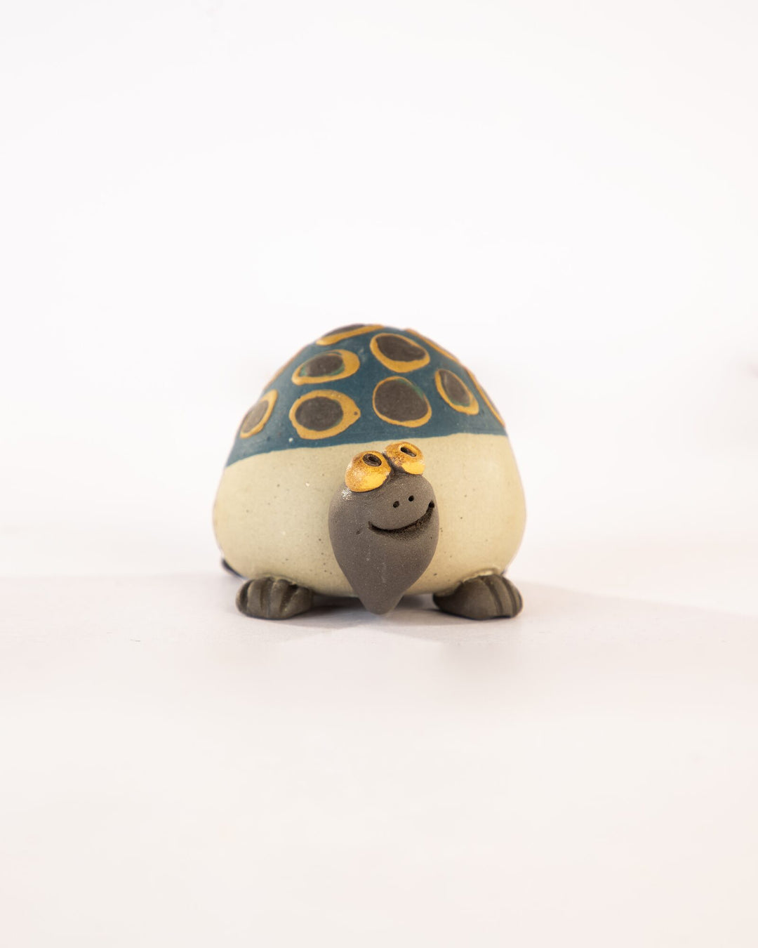 Kachhua Turtle Nerikomi Ceramic Figurine - Blue & Ochre Rings by Modus & Mood