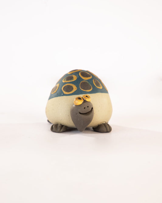 Kachhua Turtle Nerikomi Ceramic Figurine - Blue & Ochre Rings by Modus & Mood