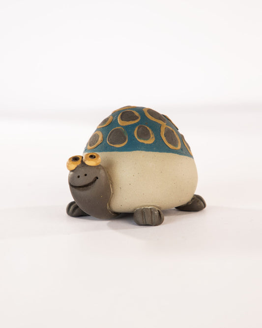Kachhua Turtle Nerikomi Ceramic Figurine - Blue & Ochre Rings - view 2 of 4