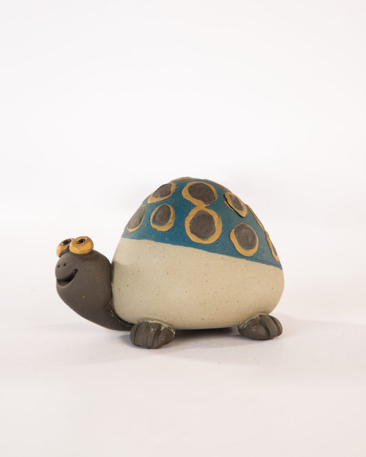 Kachhua Turtle Nerikomi Ceramic Figurine - Blue & Ochre Rings - view 3 of 4