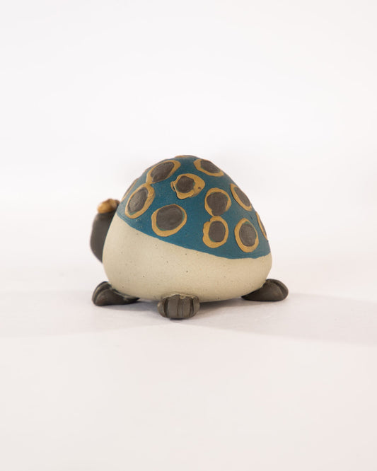 Kachhua Turtle Nerikomi Ceramic Figurine - Blue & Ochre Rings - view 4 of 4