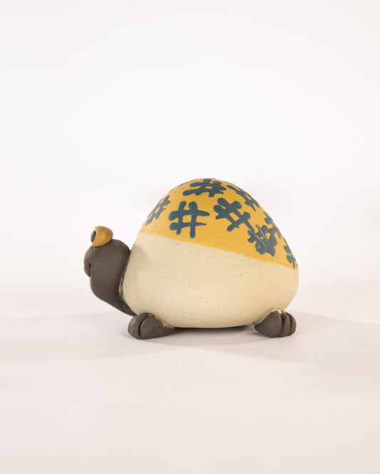 Kachhua Turtle Nerikomi Ceramic Figurine - Ochre Octothorpe - view 3 of 4