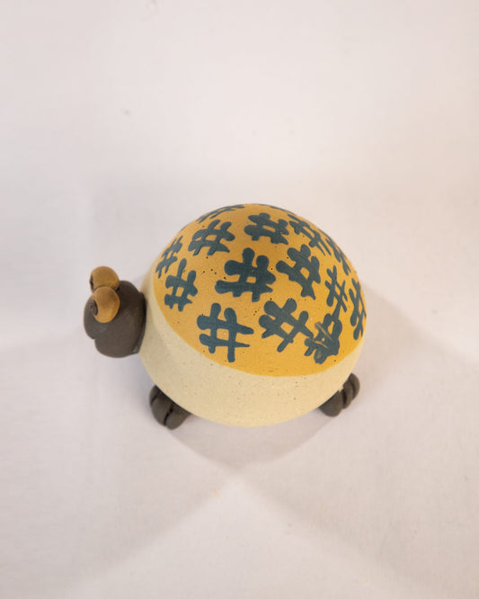 Kachhua Turtle Nerikomi Ceramic Figurine - Ochre Octothorpe - view 4 of 4