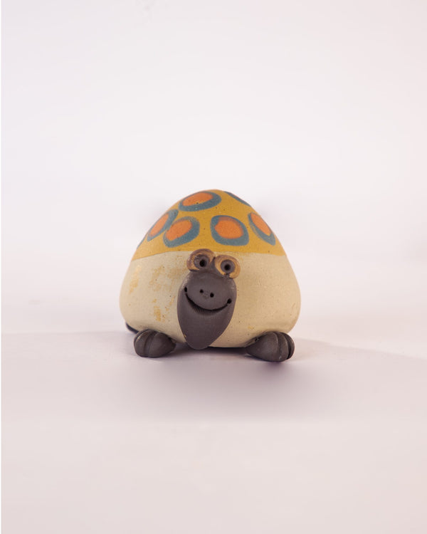 Kachhua Turtle Nerikomi Ceramic Figurine - Ochre & Blue Rings by Modus & Mood