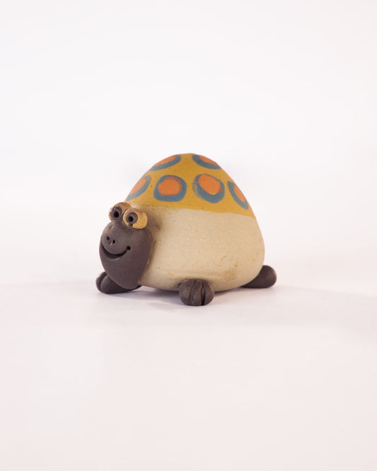 Kachhua Turtle Nerikomi Ceramic Figurine - Ochre & Blue Rings - view 2 of 5