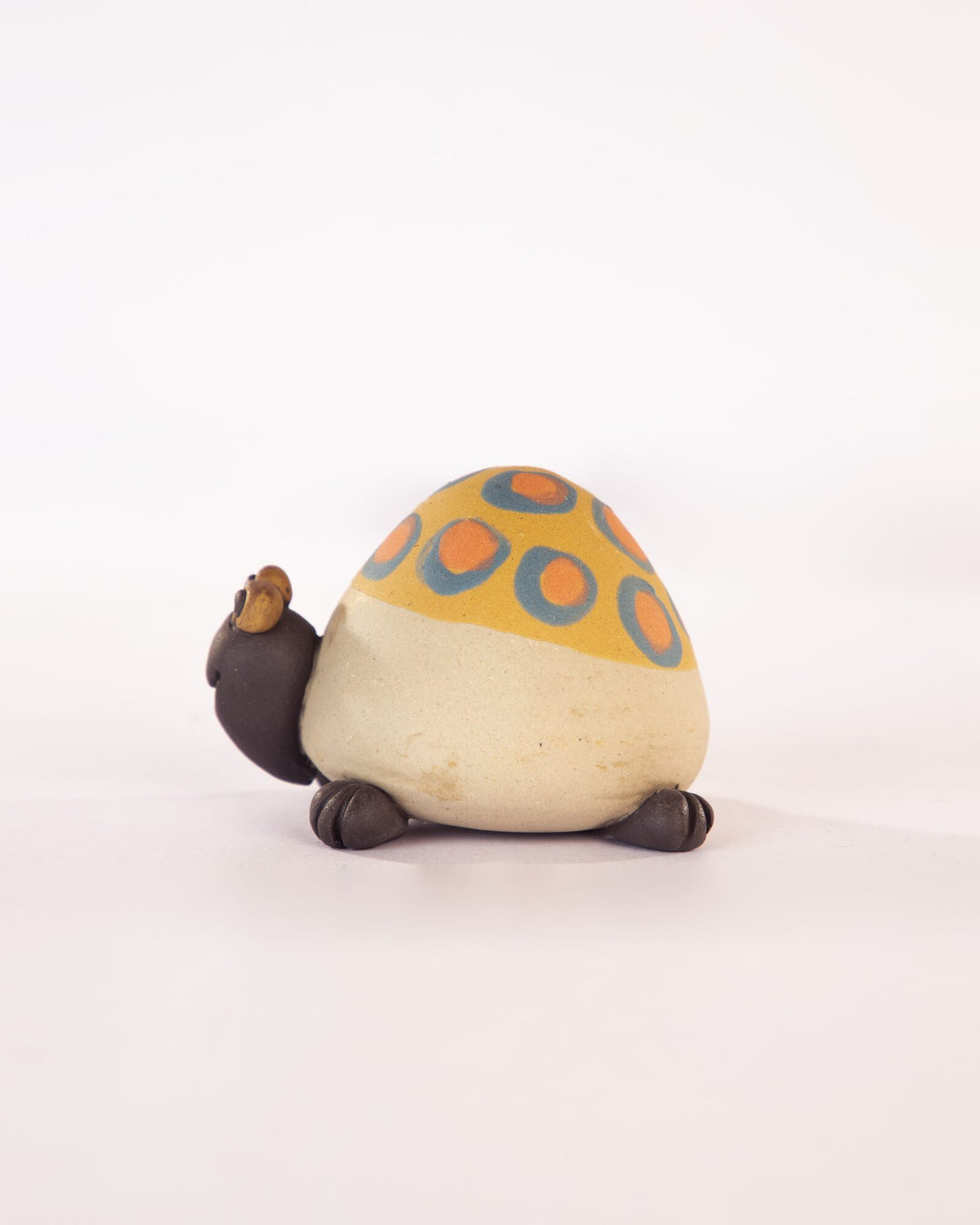 Kachhua Turtle Nerikomi Ceramic Figurine - Ochre & Blue Rings - view 3 of 5
