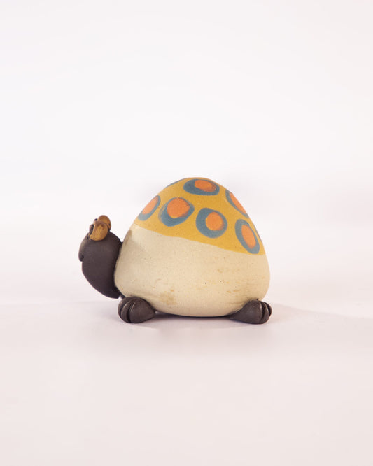 Kachhua Turtle Nerikomi Ceramic Figurine - Ochre & Blue Rings - view 3 of 5