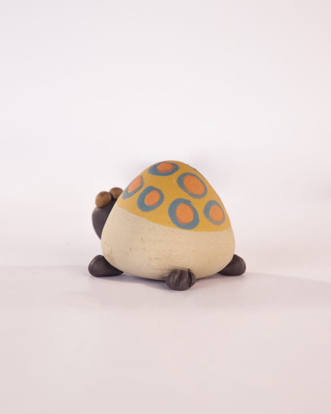 Kachhua Turtle Nerikomi Ceramic Figurine - Ochre & Blue Rings - view 4 of 5