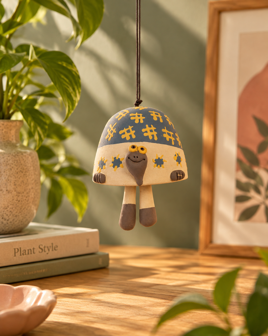 Turtle Nerikomi Ceramic Bell Hanging - Blue Floral by Modus & Mood