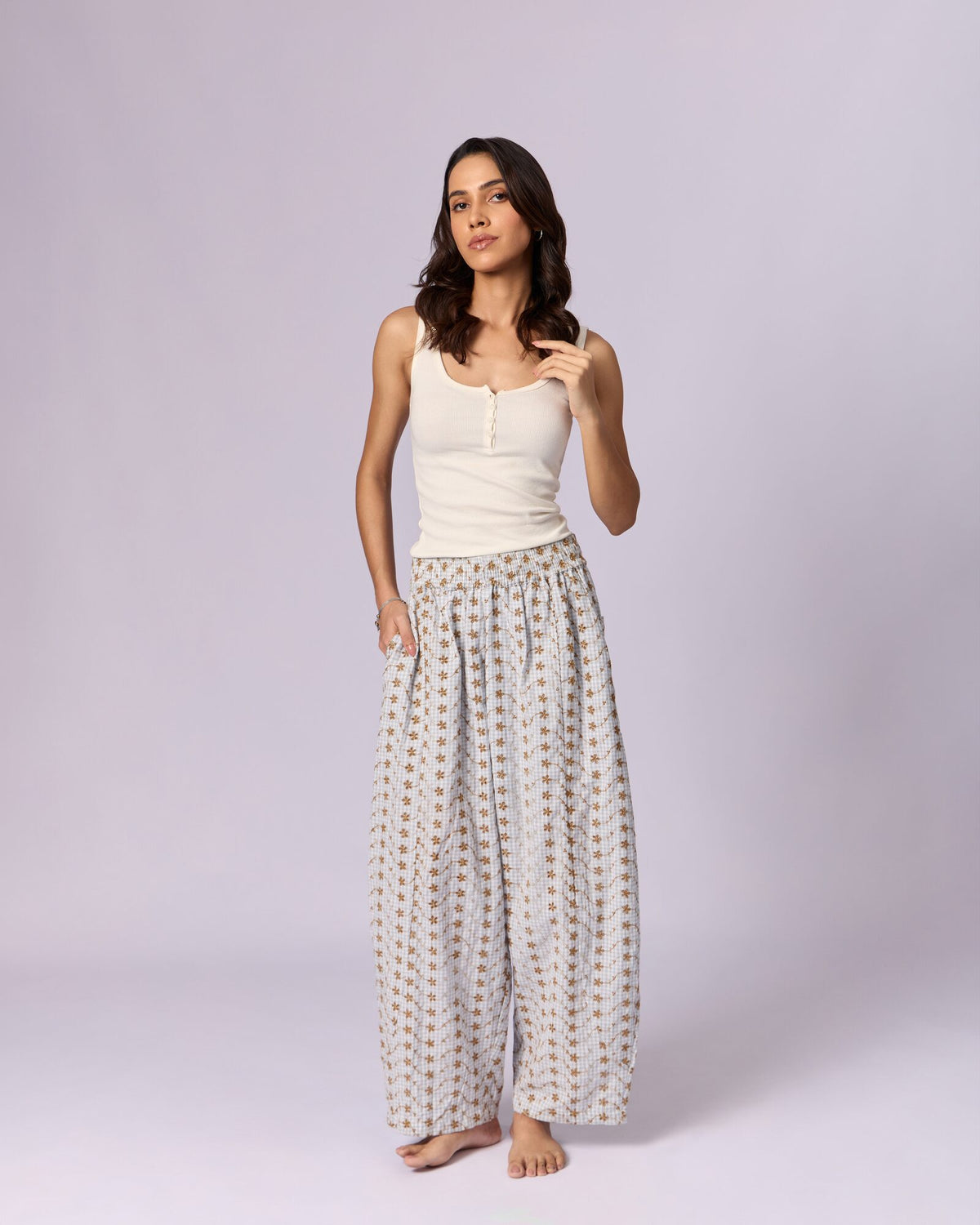 Women's Schiffli Wide-Leg Cotton Trousers - Ochre by Modus & Mood