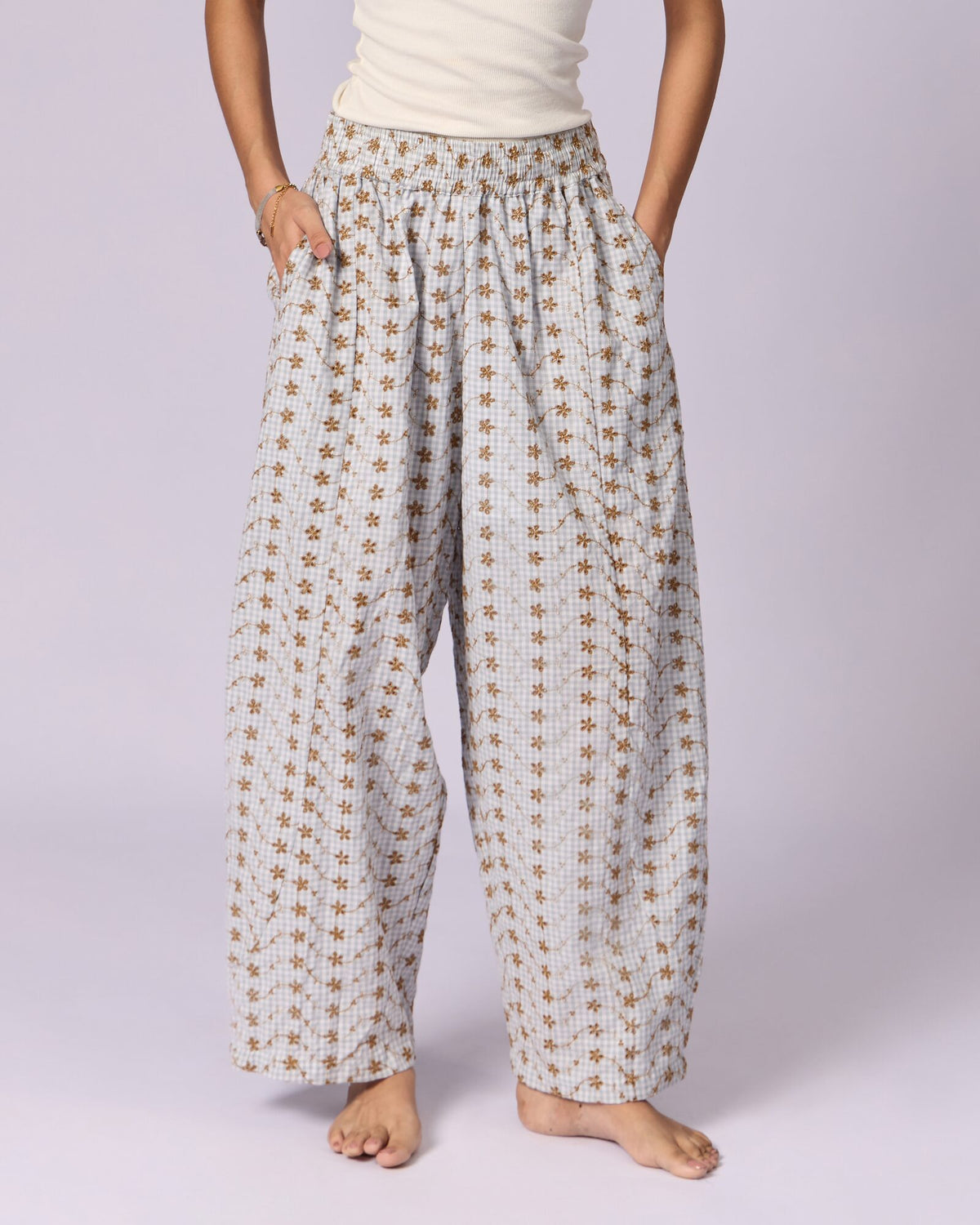 Women's Schiffli Wide-Leg Cotton Trousers - Ochre - view 2 of 6