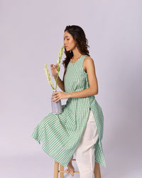 Women's Checked Cotton Racerback Kurta - Green - view 5 of 5