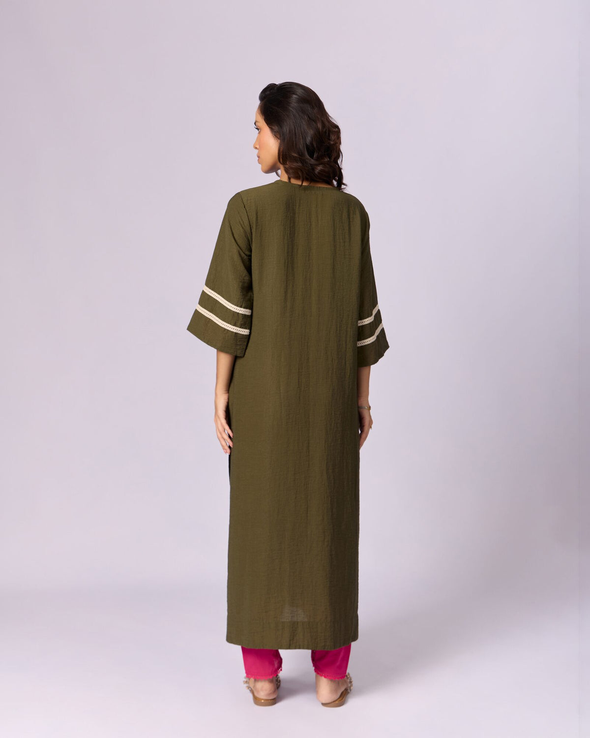 Women's Cotton Kurta/Kaftan - Olive Green - view 2 of 6