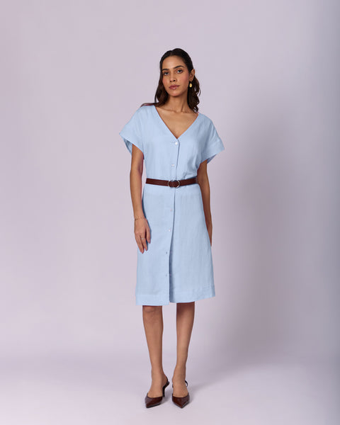 Women's Cotton Shift Dress - Powder Blue
