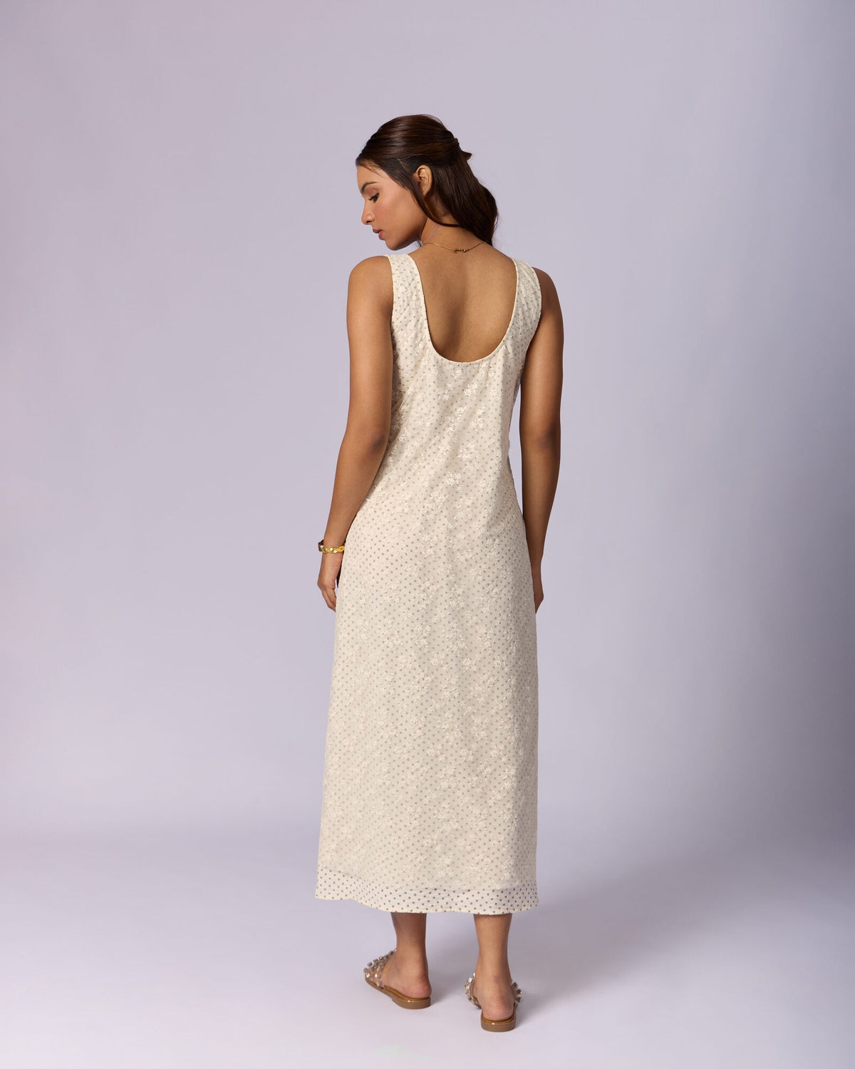 Women's Eyelet Cotton Midi Dress - Ivory - view 4 of 6