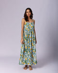 Women's Floral Cotton Maxi Dress - Blue & Green